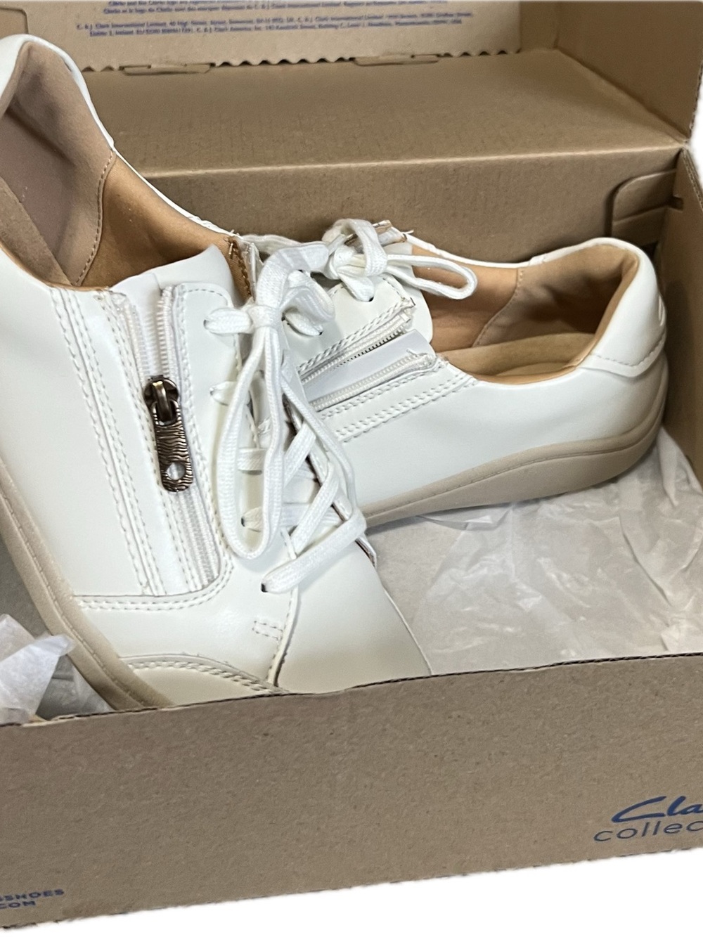 Cloudsteppers by Clarks Women’s Cream Lace-Up Sneakers with Side Zipper